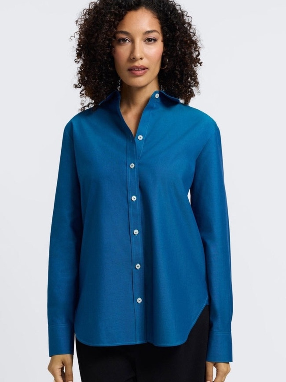 Foxcroft Meghan No Iron Pinpoint Long Sleeve Shirt Teal Size L NWOT